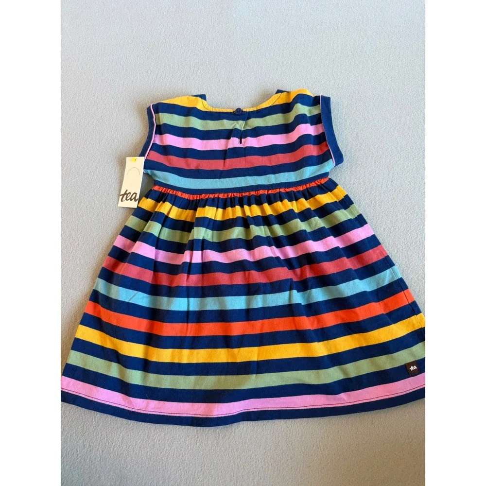 Tea Collection Girls Cap Sleeve Dress Nightfall Multi Stripe Cotton 2T NWT